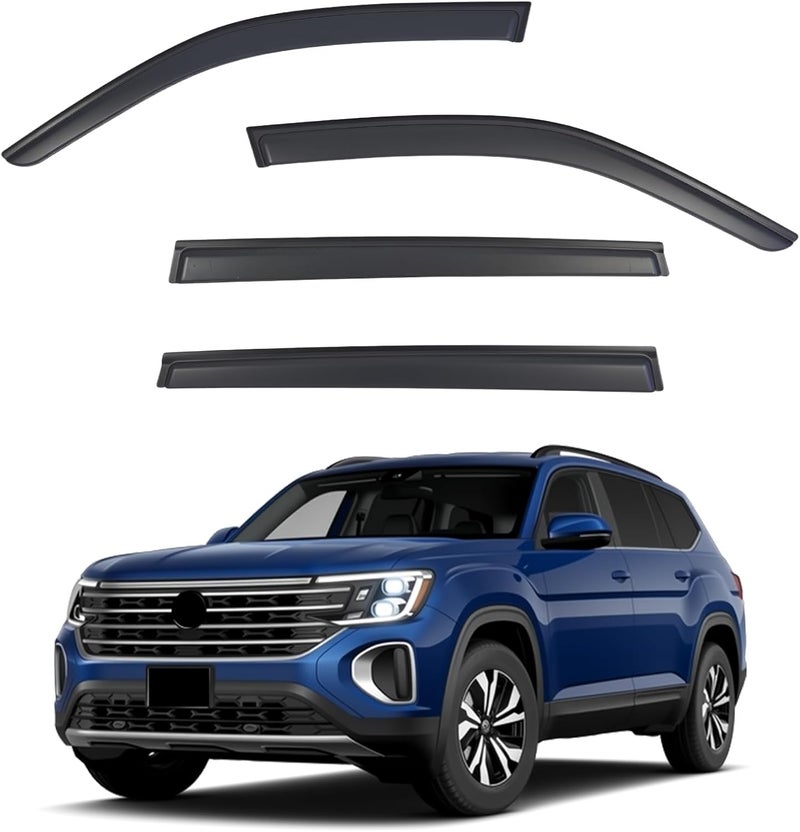 YLSCOO حواجز النوافذ لحماية من المطر متوافقة مع فولكس فاجن (VW) أطلس 2018-2025، واقيات هواء النوافذ الجانبية، 4 قطع، دخاني داكن، 2019 2020 2021 2022 2023 2024 - Image 1